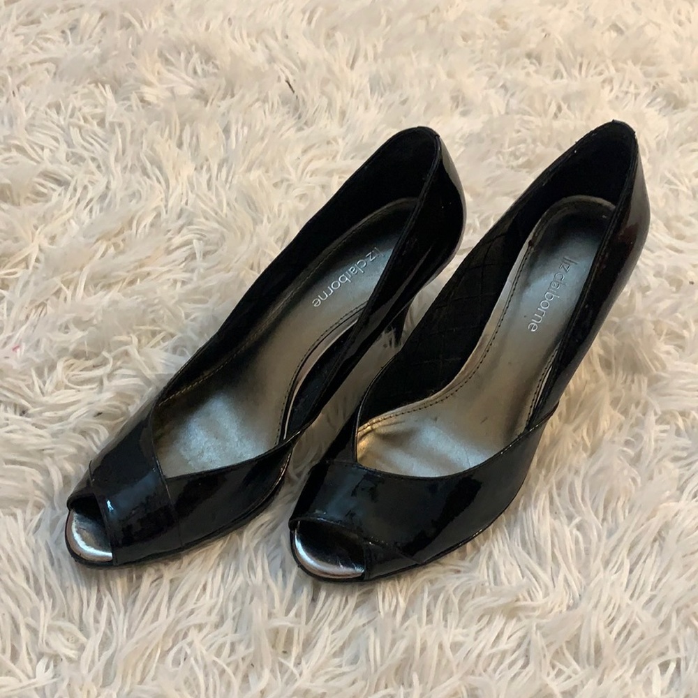 Liz Claiborne peep toe, black heels